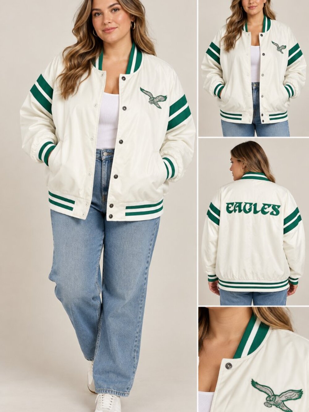 Philadelphia Eagles Starter Satin Varsity Jacket White Green XXL NFL Official